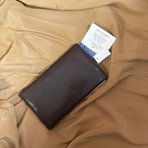 Vintage Opera Wallet Brown Leather Kiss Lock Frame Clutch NOS New